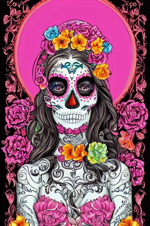 Prompt: illustration of a sugar skull day of the dead girl, art by j lesaffre