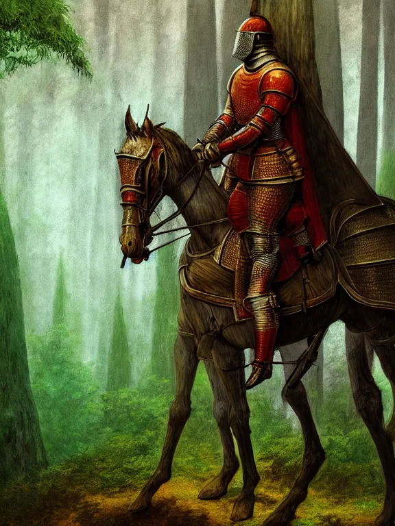 Prompt: portrait of a knight in bark armor, in the redwood forest, guard, nature, highly detailed, key visual, only green!!, concept art, artistic render, vaporwave, matte painting, by leonardo da vinci