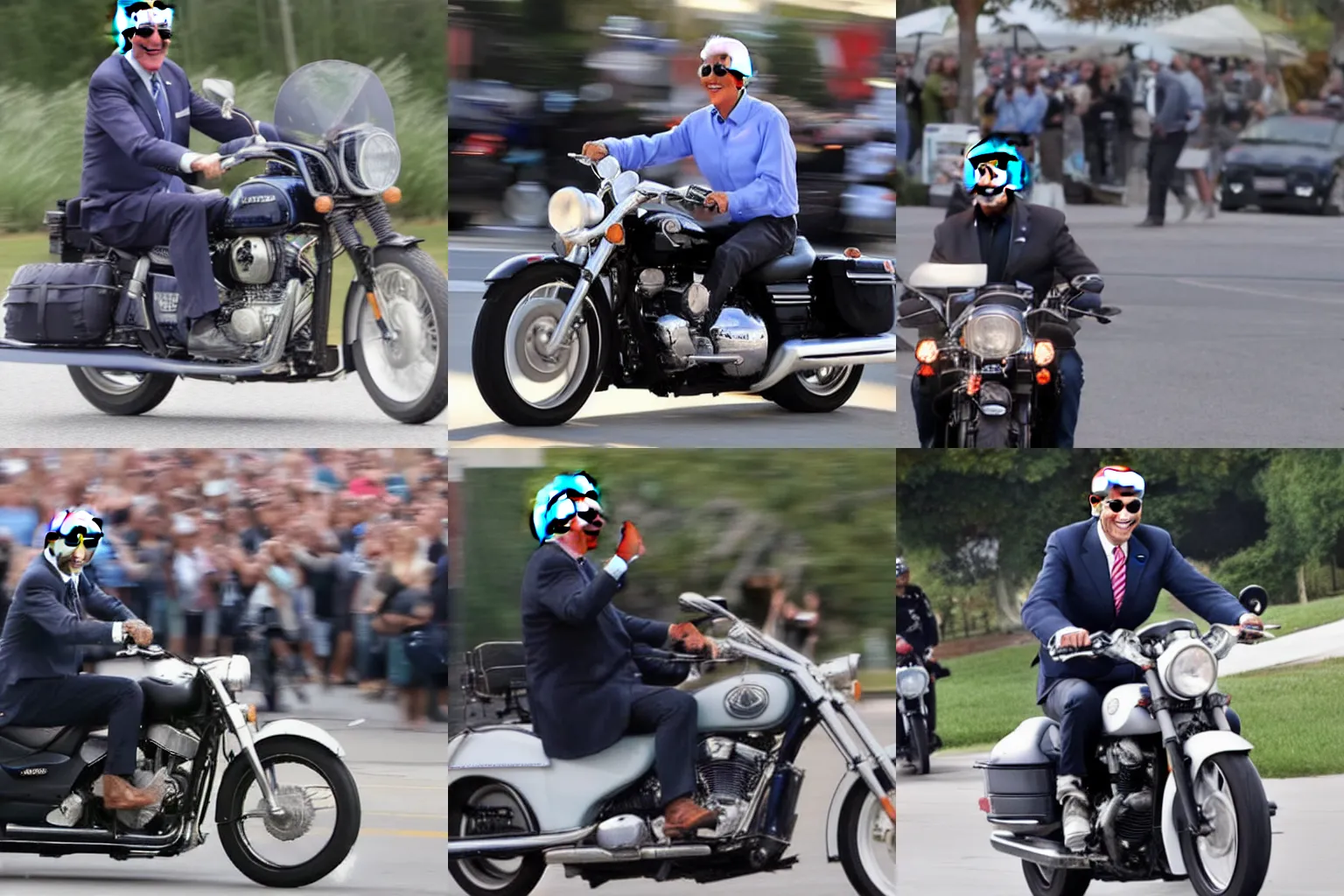 Image similar to Joe Biden riding a motorcycle