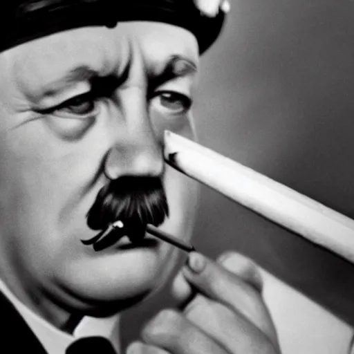 Image similar to a photo of Hitler smoking a fat joint, 50mm close up photography, photorealism