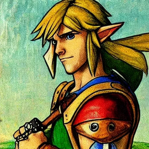 Prompt: Link from The Legend of Zelda painted by Leonardo DaVinci