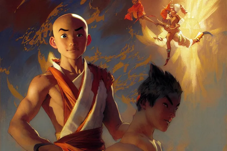 Image similar to atla, aang, sunny, painting by gaston bussiere, craig mullins, j. c. leyendecker