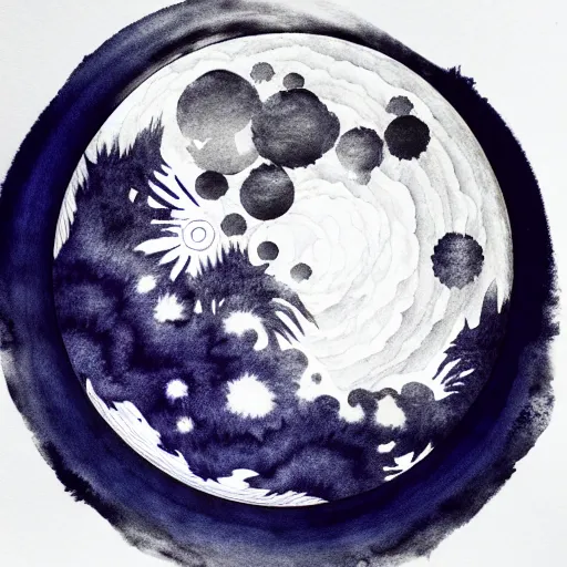 Image similar to full moon, ink, by xu wei