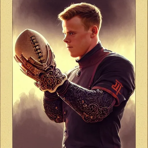 Prompt: Ter Stegen holding a bomb, goalkeeper, football pitch, D&D, fantasy, intricate, elegant, highly detailed, digital painting, artstation, concept art, matte, sharp focus, illustration, art by Artgerm and Greg Rutkowski and Alphonse Mucha