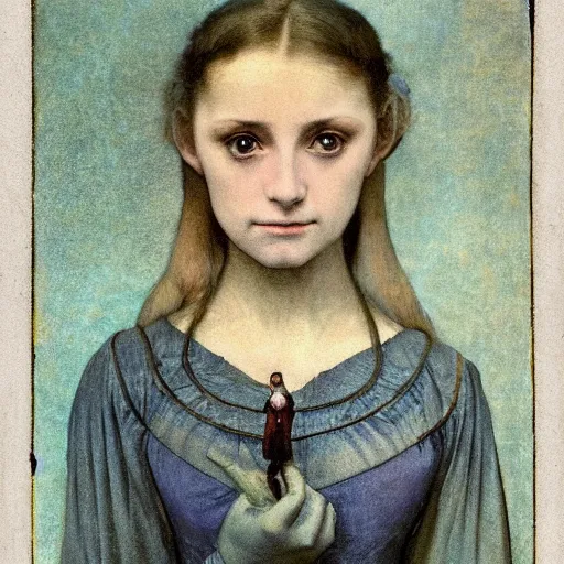 Prompt: a beautiful young lady with huge bright silver eyes, colored daguerreotype by pontormo, by bosch, by mucha, by Mackintosh, by max ernst, by ernst heackel, modern art noveau, highly detailed, digital art, strong lights, liminal, eerie, Bright pastel color