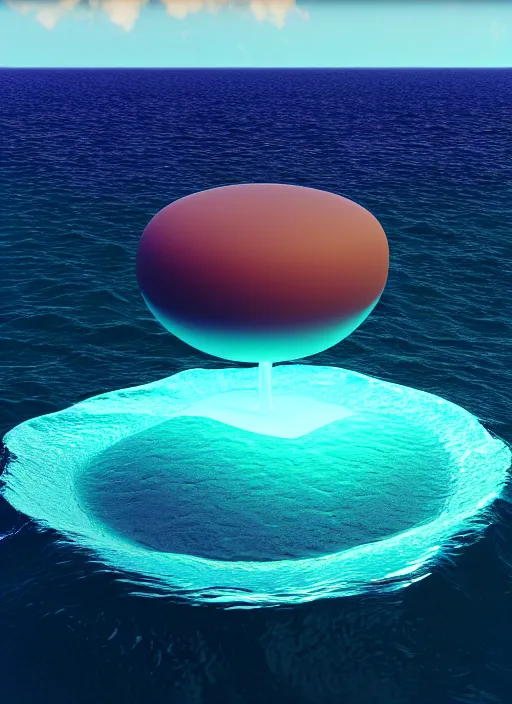 Image similar to a computer generated image of a giant object floating in the ocean, a 3 d render by beeple, featured on polycount, nuclear art, rendered in cinema 4 d, octane render, rendered in unreal engine