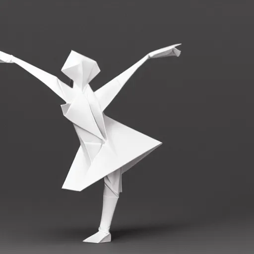 Image similar to origami dancer in white paper, 3 d render, ultra detailed, on white background, studio shot