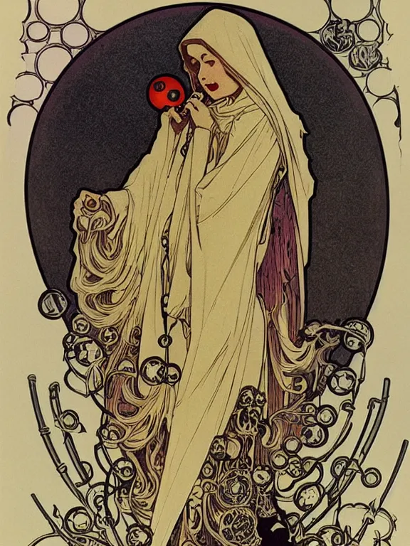 Prompt: grim reaper blows bubbles by mucha