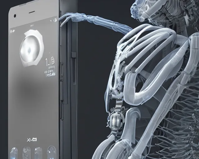 Prompt: x - ray photos of bionic phone, octane render, concept art, realistic, high details