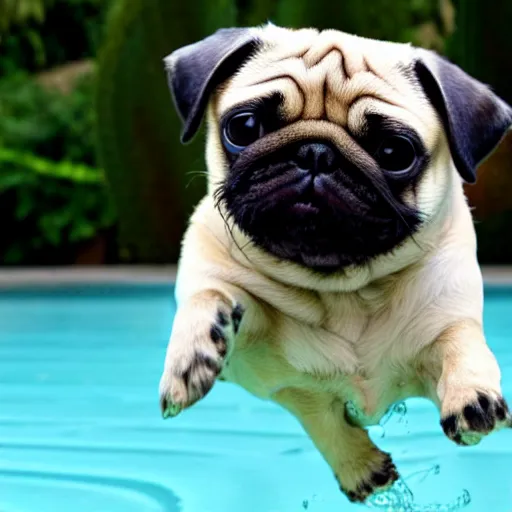 Prompt: a Funko pop of a Pug floating in a pool