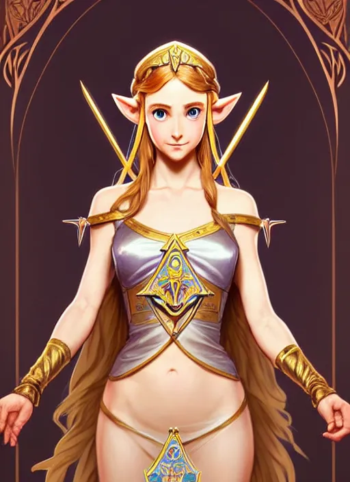 Prompt: perfectly detailed princess zelda!! blessed by nature with ever - increasing physical mental perfection, symmetrical! intricate, sensual features, highly detailed, biblical divine holy perfection!! digital painting, artstation, concept art, smooth, sharp focus, illustration, art by artgerm and greg rutkowski and alphonse mucha