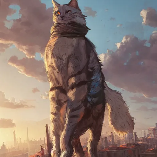 Prompt: gigantic cat walking on apocalyptic city, very detailed fine art, trend of artistation, style of kadinskyi and repin and greg rutkowski and ilia kuvshinov