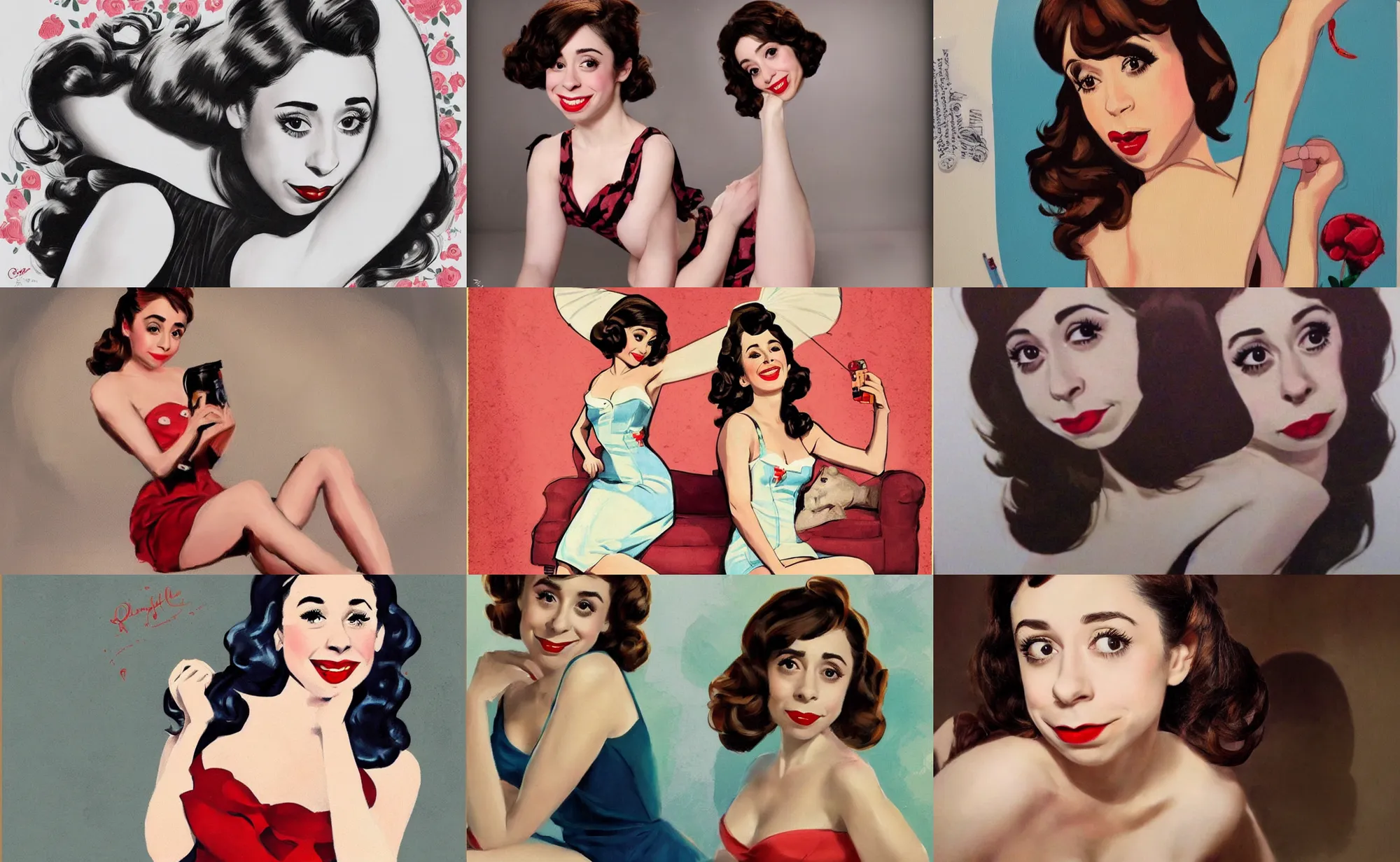 Prompt: beautiful pin up art of Cristin Milioti, tasteful