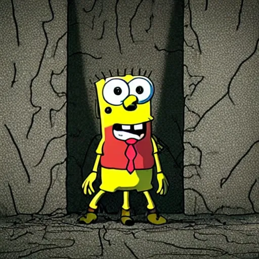 Prompt: spongebob in the blair witch, movie stil, photorealistic, extreme detail