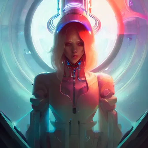 Image similar to portrait of a beautiful ethereal cybernetic emanation, cyberpunk concept art by pete mohrbacher and wlop and artgerm , digital art, highly detailed, intricate, sci-fi, sharp focus, Trending on Artstation HQ, deviantart, volumetric lighting, unreal engine 5, 4K UHD image