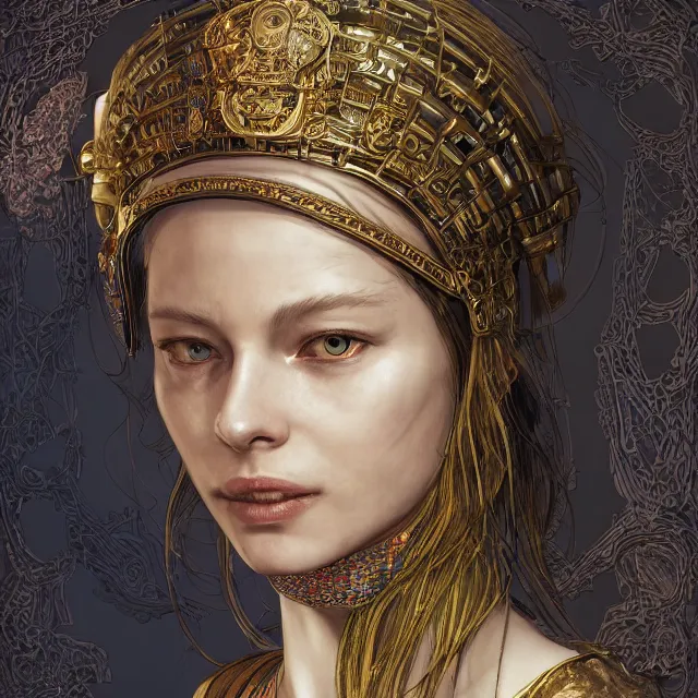 Image similar to the portrait of the cleopatra personified as charlotte de witte, absurdly beautiful, graceful, elegant, sophisticated, young woman, an ultrafine hyperdetailed illustration by kim jung gi, irakli nadar, intricate linework, bright colors, octopath traveler, final fantasy, unreal engine 5 highly rendered, global illumination, radiant light, detailed and intricate environment