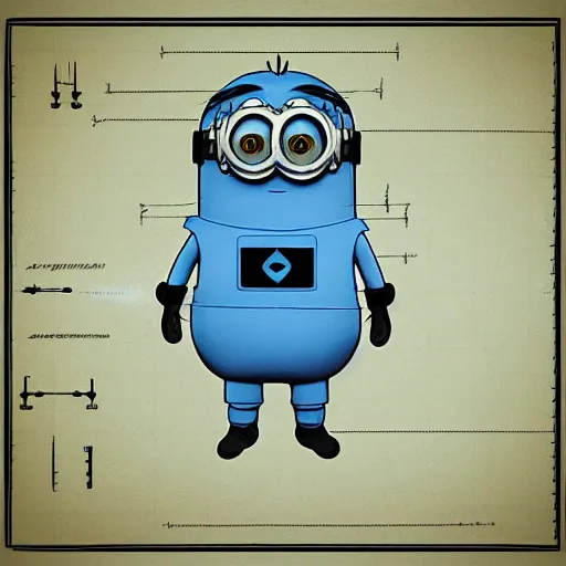 Prompt: anatomy of a minion on a blueprint, intricate detailed,