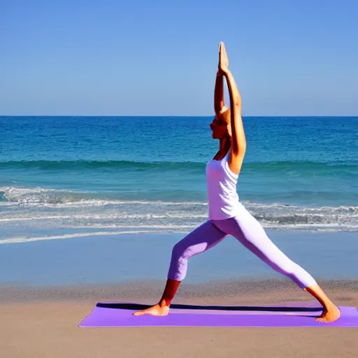 Prompt: woman doing yoga on the beach, photo
