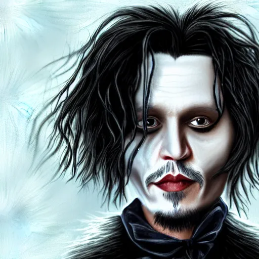 Image similar to portrait of johnny depp as edward scissorhands, highly detailed, centered, solid color background, digital painting