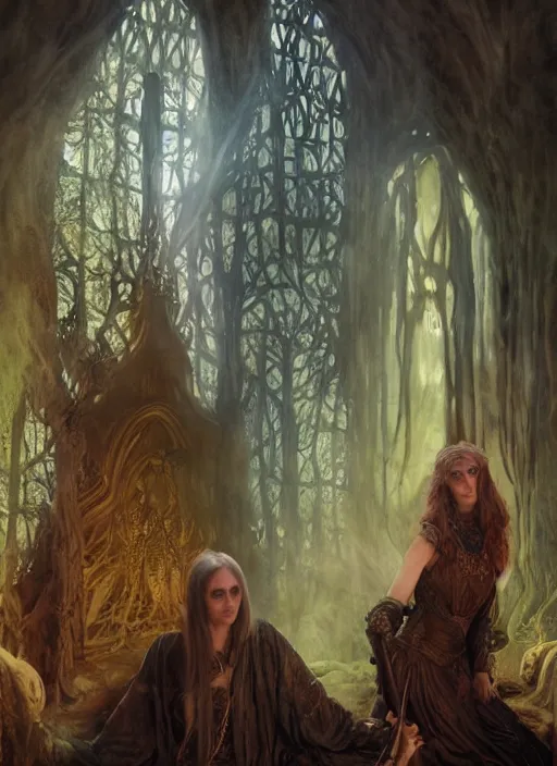 Image similar to inside covens den, diffuse lighting, fantasy epic effects, hdrp smoke, intricate facial detailing, highly detailed scenery, lifelike, photorealistic, sharp focus, digital painting, artstation, unreal 5, concept art, smooth, art by john collier and albert aublet and krenz cushart and artem demura and alphonse mucha