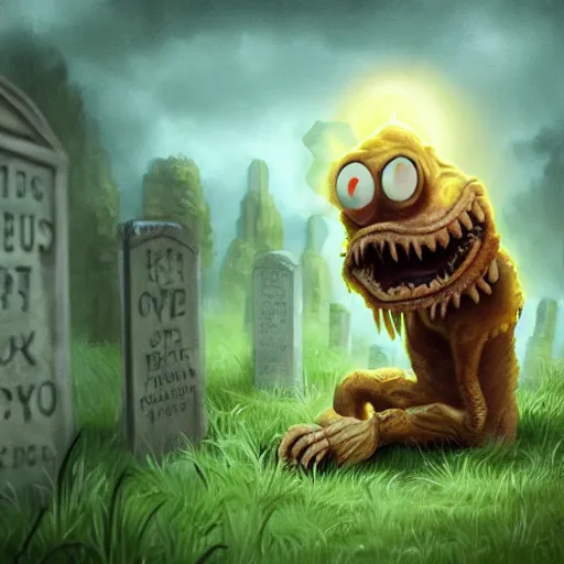 Image similar to an eldritch lovecraftian garfield crying at a overgrown and abandoned grave trending on artstation deviantart pinterest photorealistic hd 8 k highlights and shadow detailed high resolution