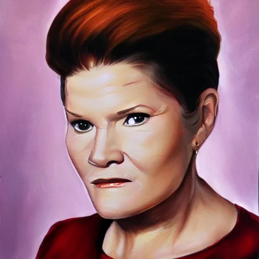 Prompt: captain janeway from star trek voyager. realistic concept art painting.