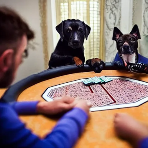 Prompt: Dogs playing poker during World War 3