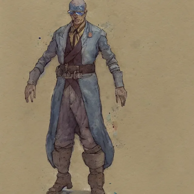 Prompt: a oil / watercolor painting full body character portrait of a chemical cleric in the style of moebius in the style of leonard boyarsky trending on artstation deviantart pinterest detailed realistic hd 8 k high resolution