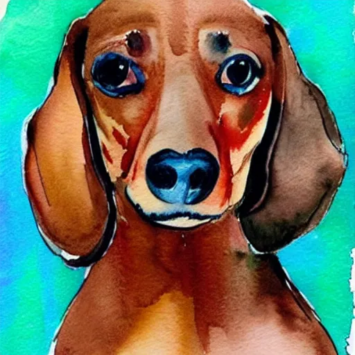 Prompt: cute dachshund watercolor