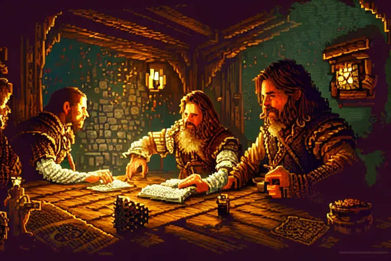 Prompt: the bard's tale, beautiful detailed pixelart by albertov, intricate details, beautiful, dithered gradients, volumetric lighting, cgsociety, artstation, smooth, sharp focus, 2 d illustration, amazing art by dan mumford, old school computer game graphics, pixel art