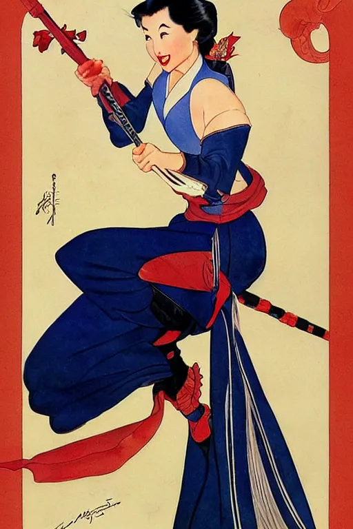 Prompt: mulan full body portrait by alberto vargas and gil elvgren