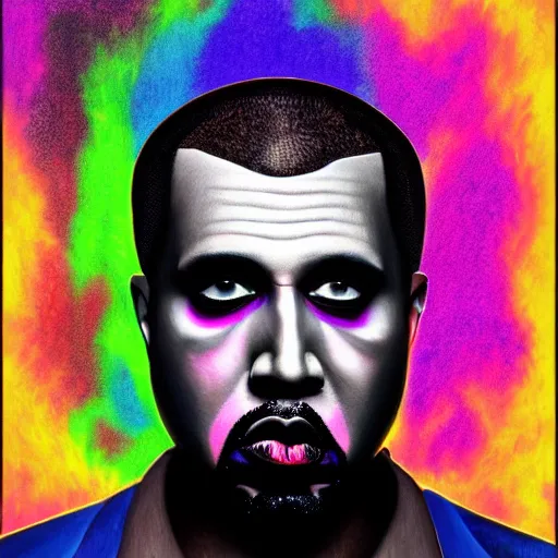 Prompt: an extremely psychedelic portrait of kanye west as marilyn manson, surreal, lsd, face, detailed, intricate, elegant, lithe, highly detailed, digital painting, artstation, concept art, smooth, sharp focus, illustration,