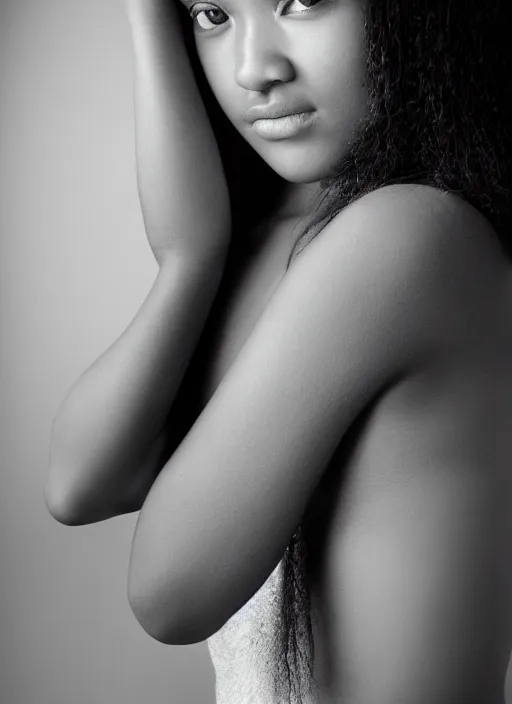 Image similar to a beautiful portrait of a young woman who is a mix of all ethnicities, studio lighting, 35 mm portrait