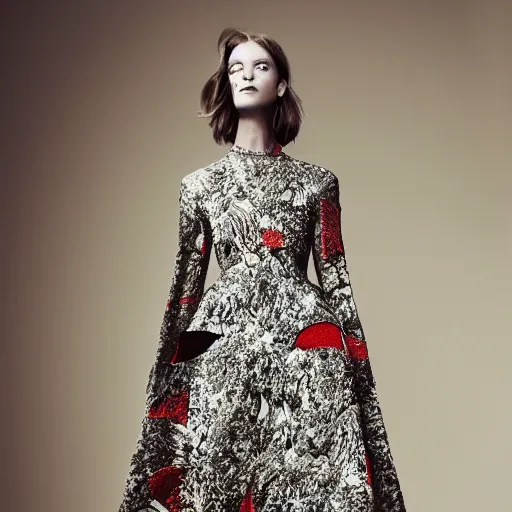 Prompt: upshot of a fashion model, luxury dress, official valentino editorial, highly detailed