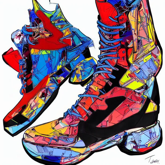 Image similar to futuristic balenciaga sneakers in jeff koons hip hop bauhaus style, highly detailed, hyper realistic, art by todd mcfarlane