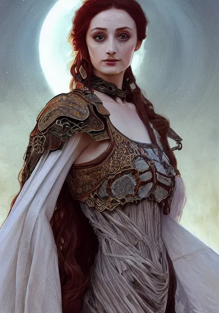 Image similar to mummy sansa in skeleton goddess of death and blood, intricate, elegant, highly detailed, digital painting, artstation, concept art, smooth, sharp focus, illustration, art by artgerm and greg rutkowski and alphonse mucha and william - adolphe bouguereau