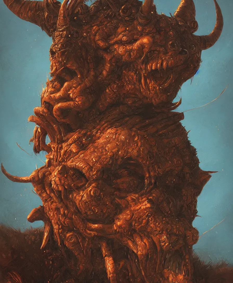 Image similar to portrait close up devil, illustrated by Simon Stålenhag and Gaston Bussiere, intricate, ultra detailed, photorealistic, trending on artstation