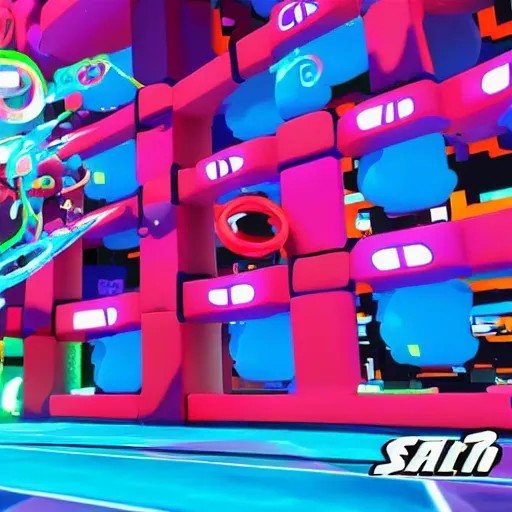 Image similar to Splatoon except it’s themed like Tron