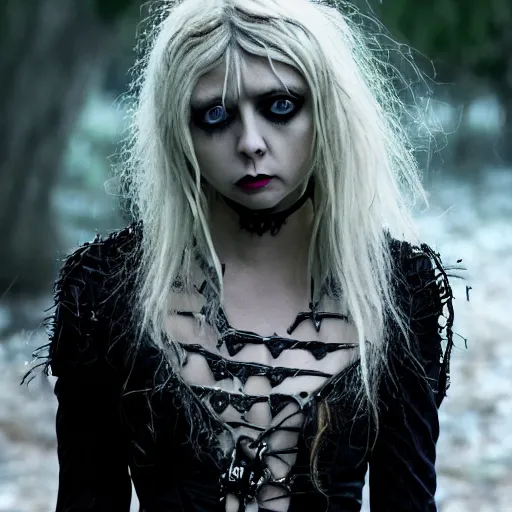 Image similar to first still taylor momsen as emma scissorhands in edward scissorhands remake, ( eos 5 ds r, iso 1 0 0, f / 8, 1 / 1 2 5, 8 4 mm, postprocessed, crisp face, facial features )