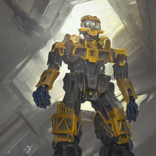 Image similar to closeup portrait of mecha bryan cranston with construction crane arms, yellow hardhat, fantasy, d & d, heartstone, digital painting, volumetric light, intricate, sharp, focus, bloom, illustration, highly detailed, concept art, matte, ruan jia, randy vargas, greg rutkowski