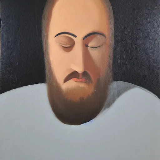 Image similar to an abstract minimalist oil painting. portrait of a man, unknown artist. oil on panel.