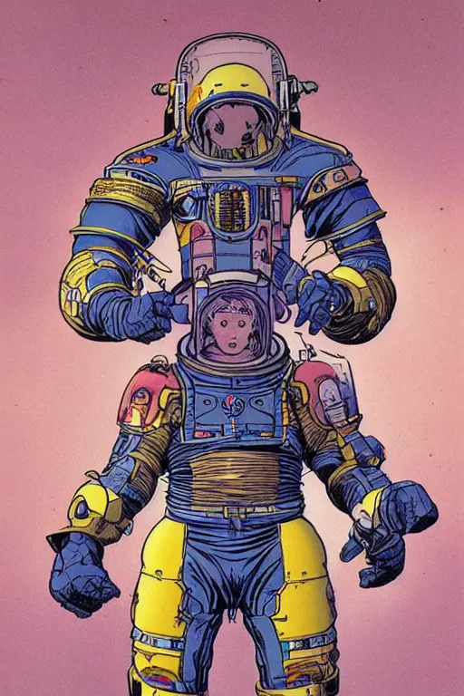 Image similar to space gladiator, by Moebius, highly detailed, vertical symmetry