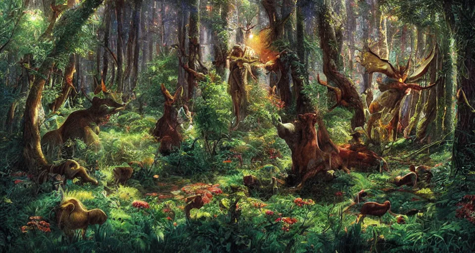 Image similar to Enchanted and magic forest, by James Gurney