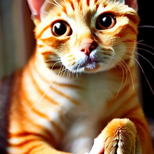 Image similar to orange tabby cat holds heart sign