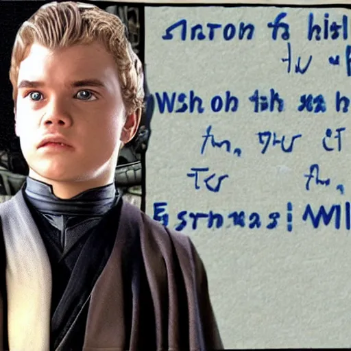 Image similar to anakin skywalker in a school