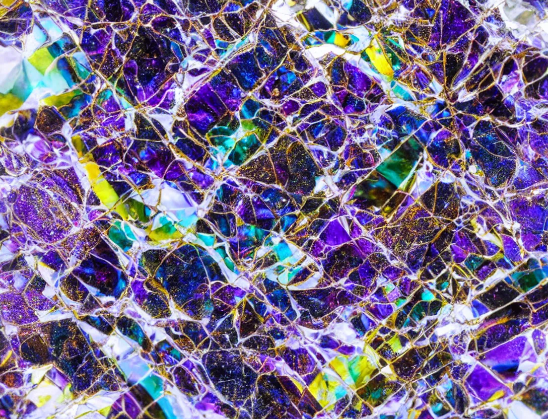 Prompt: melting bismuth on marble, geometric frenzy, 4k, 33mm photo