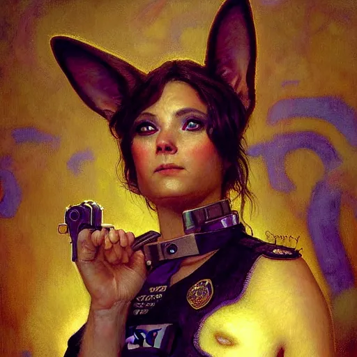 Prompt: portrait of a female furry bunny in a police uniform. shadowrun furaffiniy cyberpunk fantasy highly detailed painting by gaston bussiere craig mullins jc leyendecker gustav klimt artgerm greg rutkowski john berkey, bergey, craig mullins, ruan jia, raymond swanland, jeremy mann, tom lovell, alex malveda