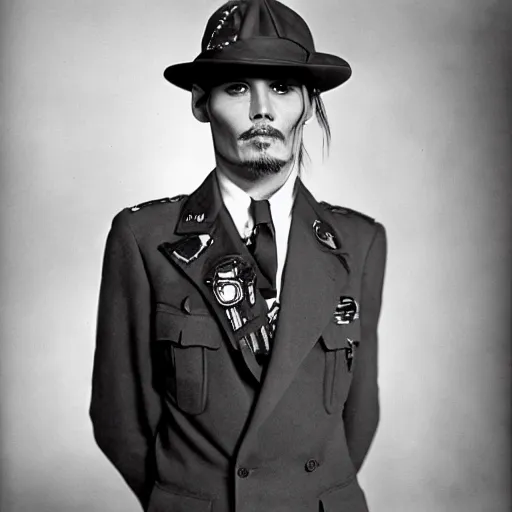 Image similar to a full length portrait photograph of johnny depp taken during wwii in europe