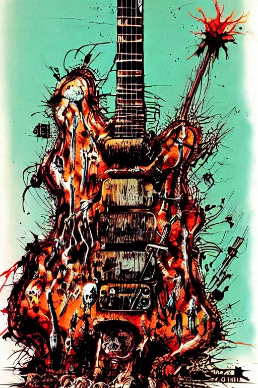 Image similar to electric guitar from hell by ralph steadman