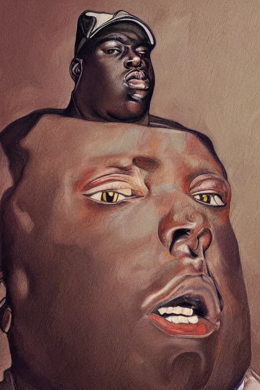 Image similar to a realistic portrait of biggie smalls in style of egon schiele, masterpiece, hyperdetailed, complex, intricate, 4 k, trending on artstation